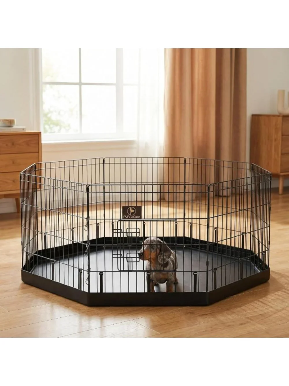 Octagonal Dog Playpen with Bottom Pad - Foldable Metal Exercise Pen, 8 Panels